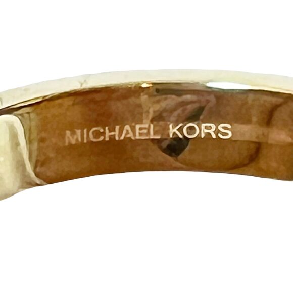 MICHAEL KORS Fulton Tortoise Gold Tone Hinge BANGLE BRACELET "MK" Designer Logo - Picture 7 of 9